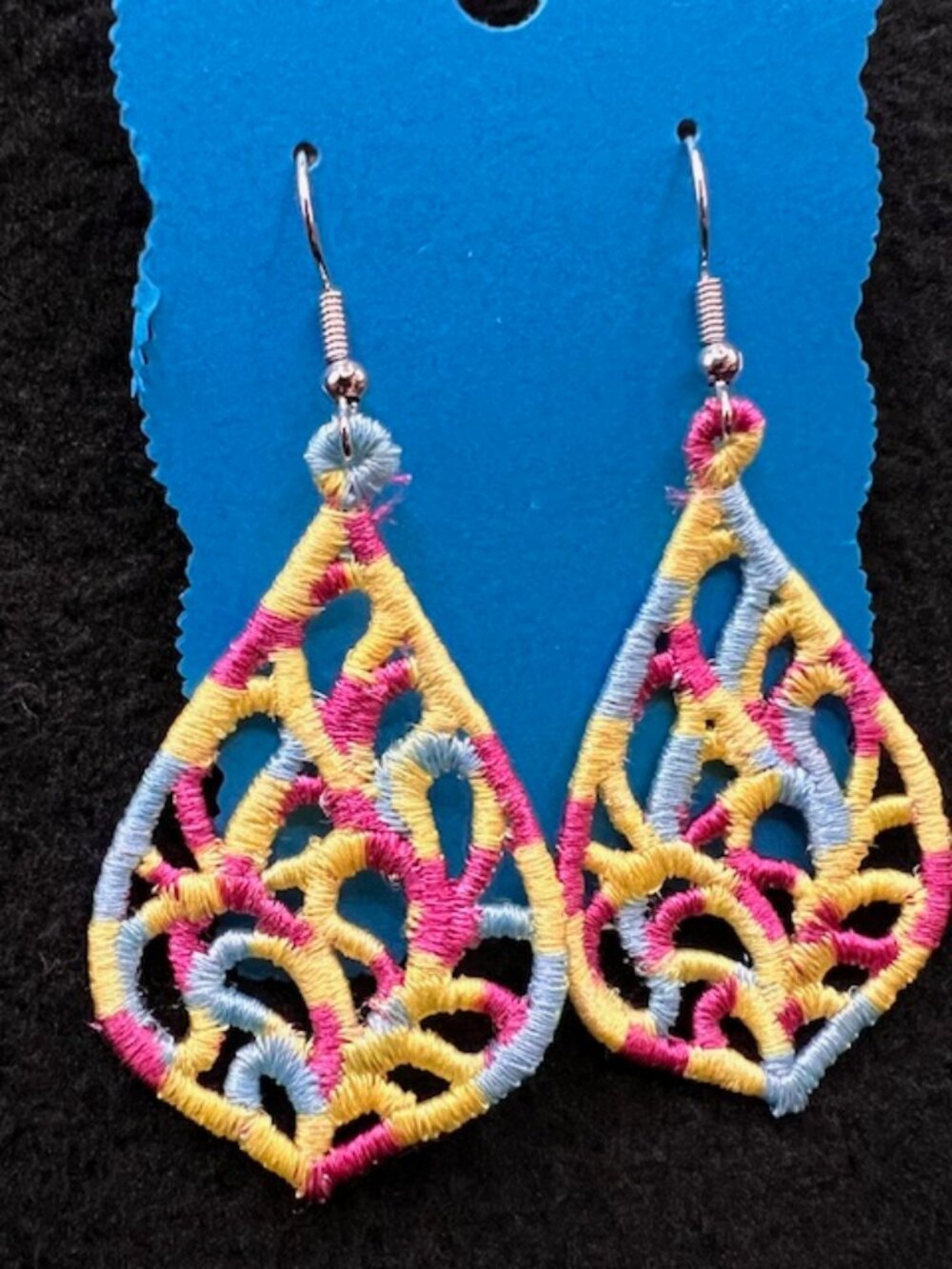 Homemade Multicolored Lace Teardrop Earrings - Picture 4 of 6